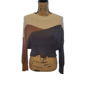 Debut boho colorblock long sleeve crew neck sweater, size xs
